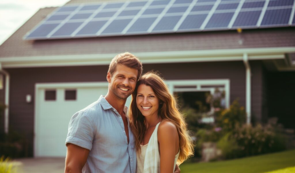 A satisfied homeowner with a newly installed solar system